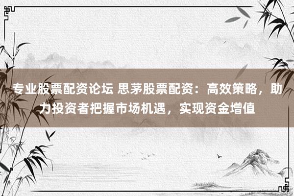 专业股票配资论坛 思茅股票配资：高效策略，助力投资者把握市场机遇，实现资金增值