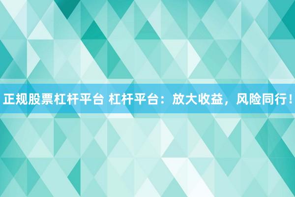 正规股票杠杆平台 杠杆平台：放大收益，风险同行！