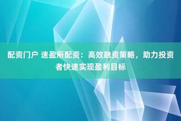 配资门户 速盈所配资：高效融资策略，助力投资者快速实现盈利目标