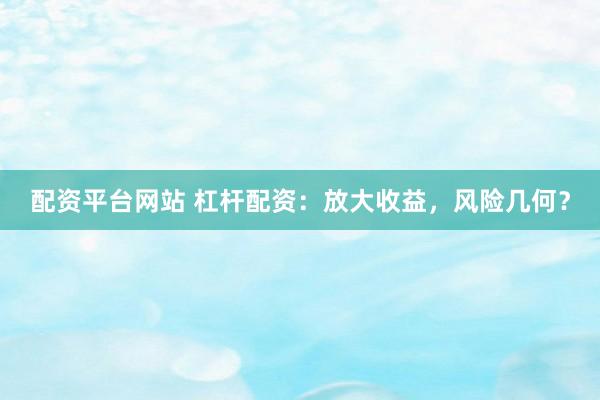 配资平台网站 杠杆配资：放大收益，风险几何？