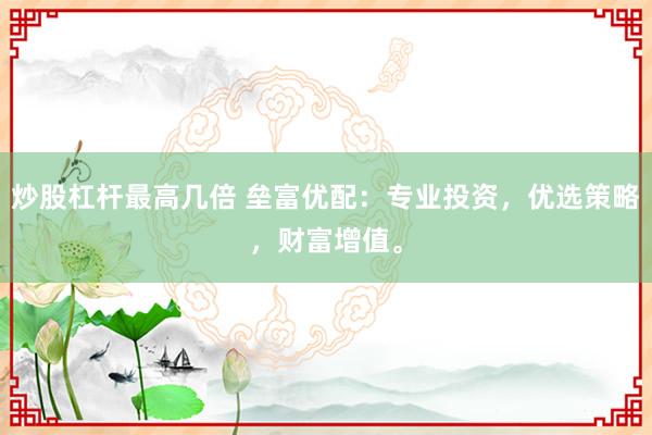 炒股杠杆最高几倍 垒富优配：专业投资，优选策略，财富增值。