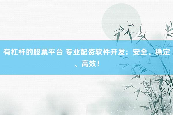 有杠杆的股票平台 专业配资软件开发：安全、稳定、高效！