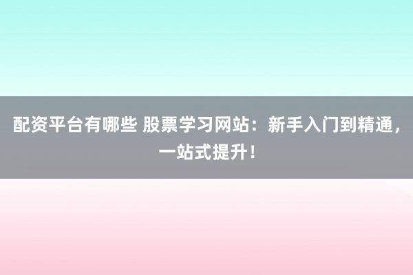 配资平台有哪些 股票学习网站：新手入门到精通，一站式提升！