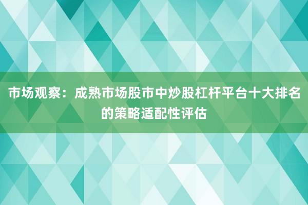 市场观察：成熟市场股市中炒股杠杆平台十大排名的策略适配性评估