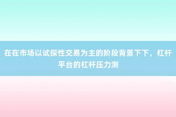 在在市场以试探性交易为主的阶段背景下下，杠杆平台的杠杆压力测