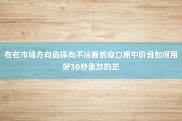 在在市场方向选择尚不清晰的窗口期中阶段如何用好30秒涨跌的正