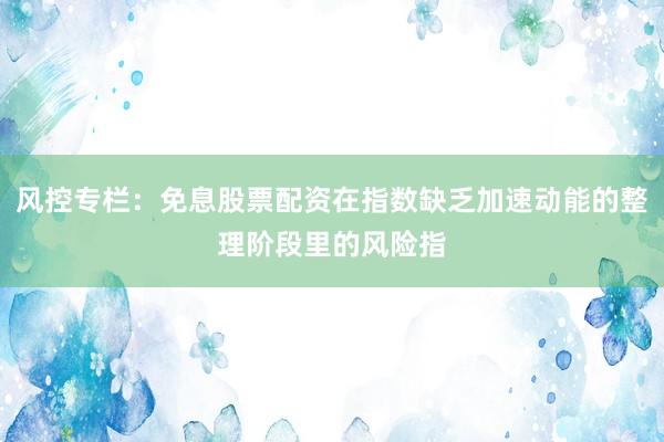 风控专栏：免息股票配资在指数缺乏加速动能的整理阶段里的风险指